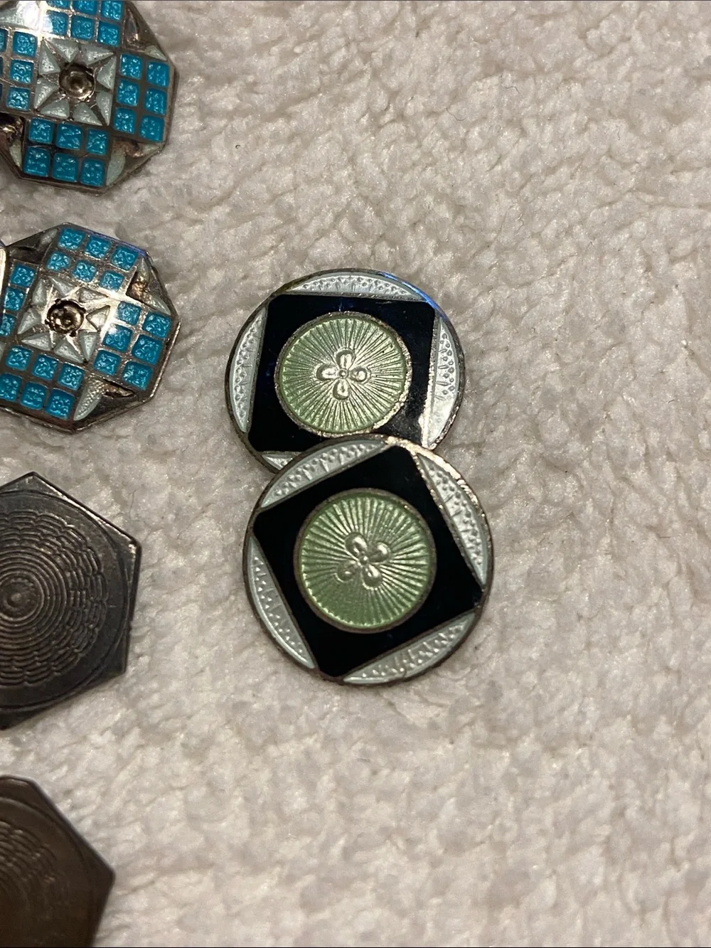 Vintage sterling silver 925Men's Turquoise Enamel and Vintage Metal Cufflink Set